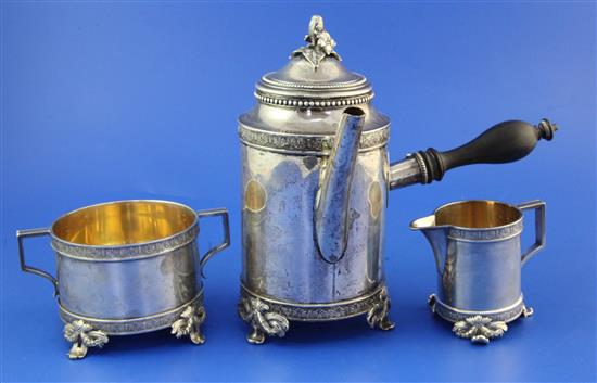 A late 19th/early 20th century Swedish silver three piece tea set by C.H. Hallberg, gross 28 oz.